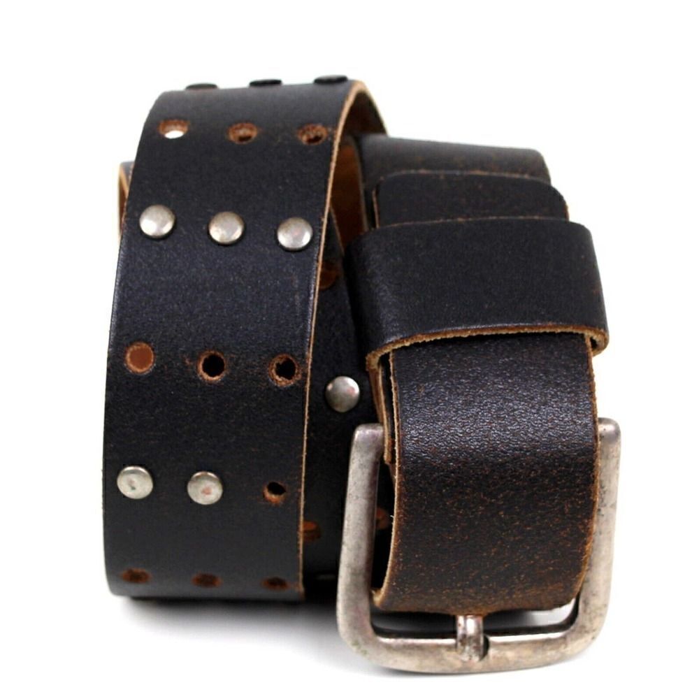Divided BROWN GENUINE LEATHER 1.5"Wd CASUAL DRESS STUDDED WOMEN'S BELT Sz S (T50
